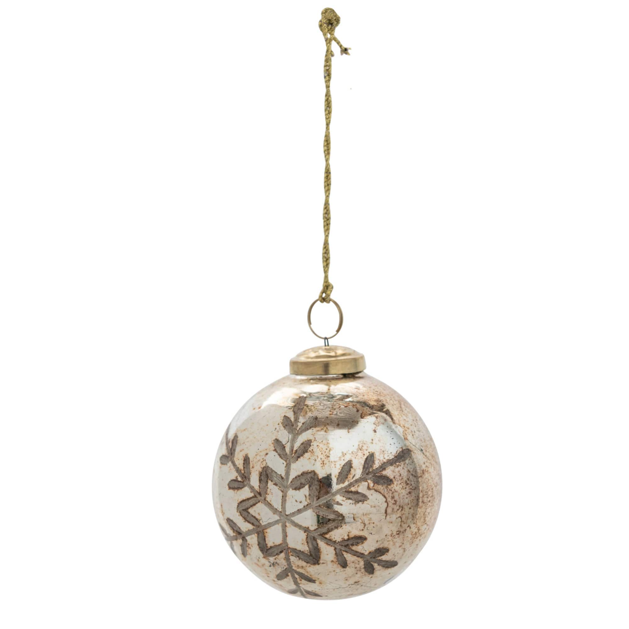 Hello Honey® 4" Antique Copper Etched Snowflake Glass Ball Ornament